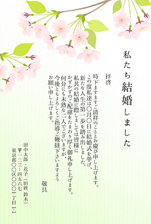 結婚報告はがき 結婚報告 テンプレート 桜 和風 綺麗 フリー 無料 商用可